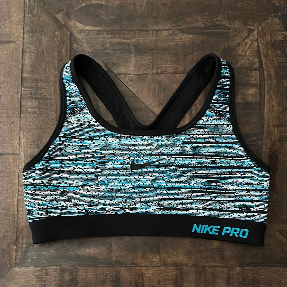 Nike Pro Sports Bra - Black and Blue Pattern